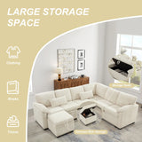 97 Inch L-Shaped Corner Sectional Sofa Couch Storage Ottoman,Chenille Fabric Couch with 7 Seats & 2 Pillows for Living Room, Modern, Small Space, Easy Assembly,Beige