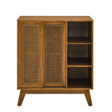 Mid Century Modern Rattan Sideboard Cabinet, Buffet Cabinet for Entryway Hallway Living Room Kitchen Dining Room, Adjustable Shelf & Solid Wood Feet & Rattan Cabinet Doors - Light Wood