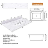 43 Inch Marble Vanity Top, White Vanity Top with 1 Pre-drilled Faucet Holes, Bathroom Vanity Top with Undermount Rectangular Middle Sink and 4" Height Backsplash,  Bianco Carrara Venato