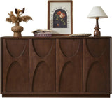 4 Door Accent Cabinet with Solid Wood Carved Doors, Adjustable Shelves, Push to Open Storage Cabinet with Cable Management, Ash Veneer Sideboard for Living Room,