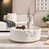 35.43''Fiberglass Round Center Coffee Table for Living Room Vintage Table,Imitation Stone Table front of the Sofa,Modern Design Coffee Table for Office,Apartment,No Need Assembly
