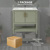 30-Inch Green Bathroom Vanity with Ceramic Sink and Versatile Storage - Ideal for Small Bathrooms