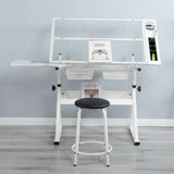 WHITE adjustable tempered glass drafting printing table with chair
