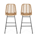 Sawtelle Outdoor Wicker Barstools (Set of 2)