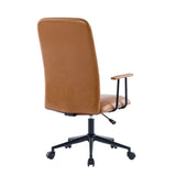 Antique brown PU leather color office chair, with armrest, high backrest, soft foam seating, 360 degree swivel , up and down adjustable gaslift,black powder coated frame,five star base, black wheels