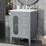 24" Bathroom Vanity with Sink, Bathroom Vanity Cabinet with Two Drawers and Door, Adjustable Shelf, Solid Wood and MDF, Grey (Old Sku:WF309411AAE)