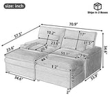 Loveseat Sofa 70.9" Free-combined Sectional Convertible Sofa Bed with Storage Space, Two Movable Ottomans, Four USB Ports and Two Cup Holders for Living Room, Grey