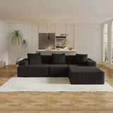 Compression Sectional Couch with Comfy Chaise, Boneless L Shape Sofa with Deep Seat, Minimalist Modular Couches Sleeper for Living Room Bedroom Apartment Lounge,corduroy,Black (102.4x66.9x24.8inch)