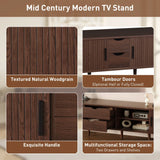 70 Inch Mid Century Modern TV Stand, TV Stand for 80 Inch TV, TV Stand with Tambour Doors, Drawers and Power Outlet, TV Consoles for Living Room, Bedroom