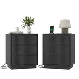 (Set of 2)End Table with Fast USB C Charging Station, Sofa Side Table with 3Drawers, Large Storage Modern Wood Storage Cabinet for Living Room,Bedroom,Office, White