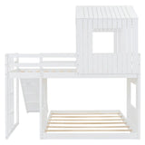 Wooden Twin Over Full Bunk Bed, Loft Bed with Playhouse, Farmhouse, Ladder, Slide and Guardrails, White(OLD SKU :LT000028AAK)