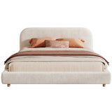 King Size Platform Bed with Boucle Fabric, Boucle Fabric Upholstered Platform Bed with Curve-Shaped Design Headboard, White, Easy Assembly