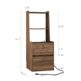 Nightstand with Charging Station, Smart Nightstand with Night Light, Modern Night Stand with Bookshelf, Bedside Tables with Storage Cabinet for Bedroom, Wood