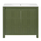 36 " Bathroom Vanity Organizer with Ceramic Sink, Set Bathroom Storage Cabinet, Olive Green(Old SKU:SV000004AAF)