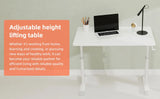 Adjustable study desk suitable for children and adults, height-adjustable, multifunctional home office desk, compact design, desktop dimensions: 60cm × 100cm, white frame, white tabletop.