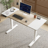 55"×24" White&Oak Electric Standing Desk Height Adjustable Desk for Home and Office Computer Table Gaming Desk Modern Lift-up Desk