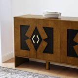 60" Mid Century Modern Sideboard Buffet Cabinet with Storage, TV Media Console, Storage Cabinet with Geometric Pattern & Adjustable Shelves for Kitchen Dining Living Room Entryway Hallway, Walnut