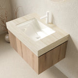 MURI 30" Bathroom Vanity&Sink, Floating Plywood Storage Cabinet with Drawer&Door, Roma Travertine Sintered Stone Top&Ceramic Basin with 1 Pre-drilled Faucet Hole, Pre-assembled, White Oak Woodgrain