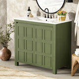 36 " Bathroom Vanity Organizer with Ceramic Sink, Set Bathroom Storage Cabinet, Olive Green(Old SKU:SV000004AAF)