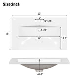 30" Single Bathroom Basin Sink, Vanity Top Only, 3-Faucet Holes, Resin (REPLACE WF305076AAK)