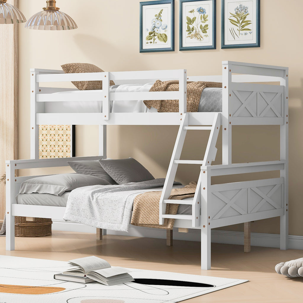 Twin over Full Bunk Bed with ladder, Safety Guardrail, Perfect for Bedroom, White
