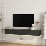 Floating TV Stand Wall Mounted with 16 Color LEDs,67" Modern TV Stand, Floating TV Cabinet Entertainment Center for 55 60 65 Inch TV,Black