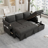 83.5" L-shaped Sofa Couch Convertible Sofa Bed Sectional Sofa with Ample Storage Space, Two Cup Holders and Two USB Ports for Living Room, Beige