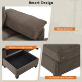 Modern U-shaped Sofa 116.9" Sectional Sofa Corduroy Upholstered Sofa Couch with Storage Ottomans, Cup Holders and USB Ports for Living Room, Brown