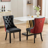 A&A Furniture,Nikki Collection Modern,High-end Tufted Solid Wood Contemporary PU and Velvet Upholstered Dining Chair with Wood Legs Nailhead Trim  2 Pcs Set,White+Black, SW2101WB