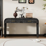 TREXM Unique Retro Silhouette Console Table with Open Style, Two Top Drawers for Entrance, Dinning Room, Living Room (Antique Black)