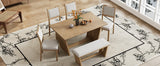 TREXM 6-Piece Retro Dining Table Set for 6, 60" Wood Kitchen Table and Chairs Set of 4 with Bench Designed Trestle Base for kitchen & Dining Room (Natural Wood Wash)