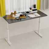 Adjustable study desk suitable for children and adults, height-adjustable, multifunctional home office desk, compact design, desktop dimensions: 60cm × 120cm, white frame, gray tabletop.