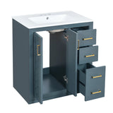 30'' Bathroom Vanity with Ceramic Sink Combo, Solid Wood Frame Bathroom Storage Cabinet, Freestanding Vanity Set with 3 Drawers& Soft Closing Doors