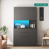 74" Kitchen Pantry Cabinet with Charging Station,Freestanding Buffet Cupboards Sideboard with Drawer,Modern Pantry Cabinet with Microwave Stand for Kitchen,Living Room,Dinning Room