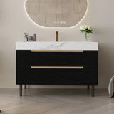 35.4" Modern Bathroom Vanity with Undermount Sink, Sintered Stone Top, Waterproof Multi-layer Solid Wood, 4 Drawers Storage, Free-standing/Wall-Mounted