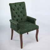 Upholstered Chenille Fabric Accent Dining Chair, Curved Solid Wood Legs, Elegant Tufted Club Dining Room Kitchen Room Arm Dining Chair, Single Pack,Olive Green,SW1895OL