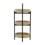 3 Tiers Tray Tables Paper Rope Woven Side Table for Living Room Kitchen Oval Storage Basket Small Shelves (Natural)