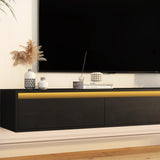 Floating TV Stand, Wall Mounted TV Shelf with Led Lights & Power OutletTV Cabinet for Black tv Stands for Living Room