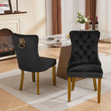 A&A Furniture, Nikki Collection Modern, High-end Tufted Solid Wood Contemporary Velvet Upholstered Dining Chair with golden Wood Legs Nailhead Trim 2-Pcs Set, Milky White,SW1401MW