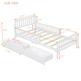Twin Size Wood Platform Bed with Guardrails on Both Sides and Two Storage Drawers ,White
