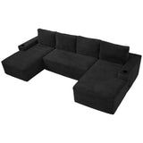 Compressible U-Shaped Sectional Sofa Set,Minimalist Style Modular Sectional Sofa, Corduroy Fabric Cloud Couch for Living Room