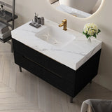 35.4" Modern Bathroom Vanity with Undermount Sink, Sintered Stone Top, Waterproof Multi-layer Solid Wood, 4 Drawers Storage, Free-standing/Wall-Mounted