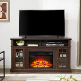 Classic TV Media Stand Modern Entertainment Console with 23" Fireplace Insert for TV Up to 65" with Open and Closed Storage Space, Espresso, 58.25"W*15.75"D*32"H