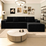 104.3*68.9"Modular sectional sofa seat,Upholstered compressed couch for living room,Bedroom,Apartment,No assembly required,2PC free combination,Plush corduroy fabric,BLACK