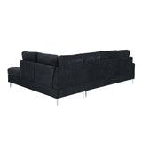 Sectional 3-Seaters Sofa with Chaise, Storage Ottoman, Metal Legs and Copper Nails,Two White Pillows ,Navy Bule(102" x 76" x35")