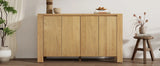 TREXM Buffet Cabinet with Storage, 4-Door Retro Wood Sideboard with Distressed Finish and Adjustable Shelves for Dining Room, Kitchen, and Living Room (Natural)