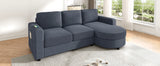 Modern Sectional Sofa 84.6" L-shaped Sofa Couch with a Curved Chaise Lounge, USB Ports and Side Storage Pockets for Living Room, Blue