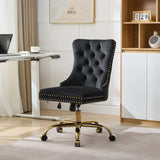 A&A Furniture Office Chair,Velvet Upholstered Tufted Button Home Office Chair with Golden Metal Base,Adjustable Desk Chair Swivel Office Chair (Gray)