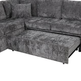 112.2" Sectional Sofa Pull-out Sofa Bed Sleeper with a Storage Ottoman,Three Pillows and Charging Devices for Living Room, Cream