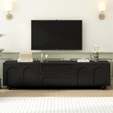 ON-TREND Cream Style TV Stand with Arched Doors & 2 Drawers for TVs up to 75", Minimalist Media Console with Rebound Device, Entertainment Center with 5 Iron Round Legs for Living Room, Bedroom, Black